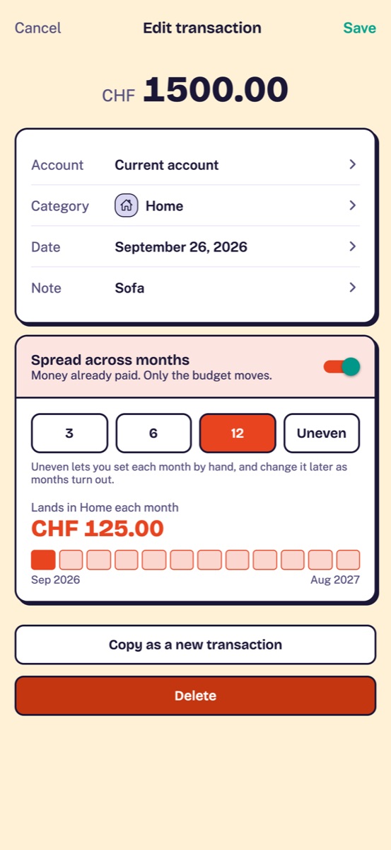 Spreading a sofa over twelve months